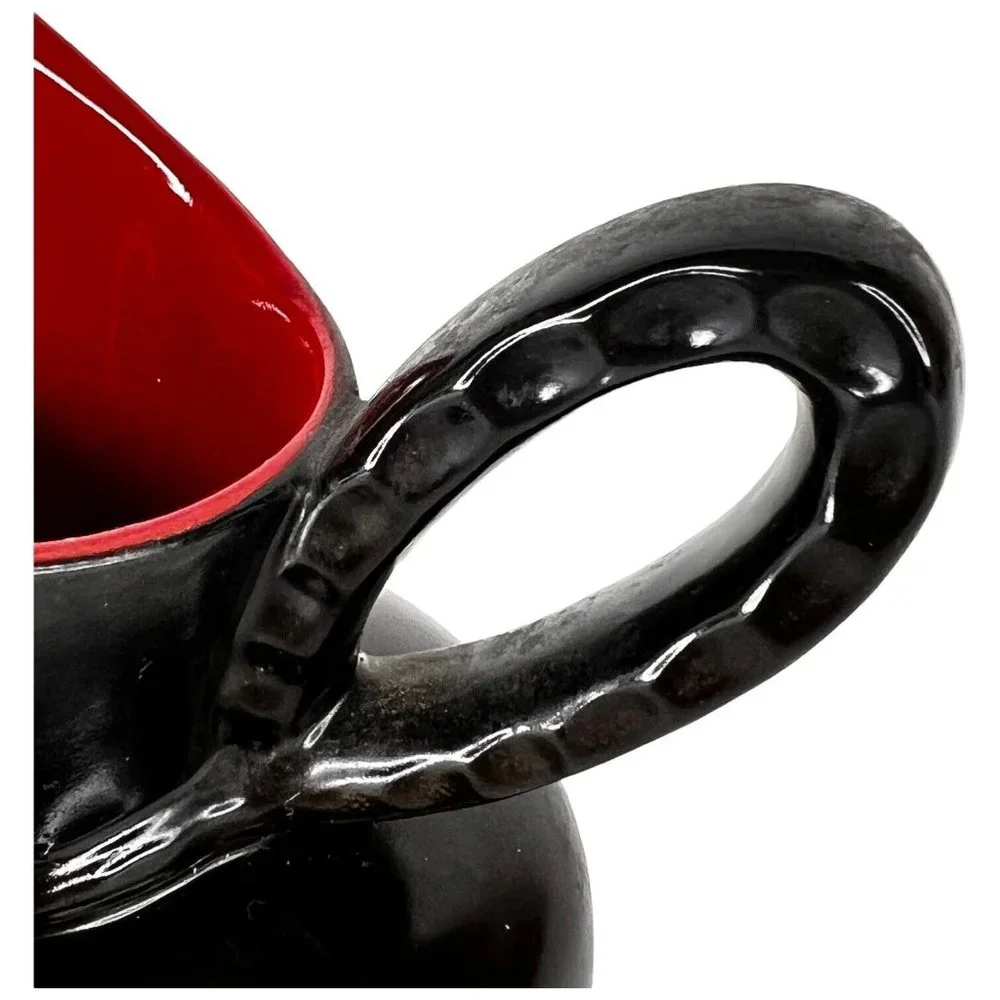 Crown Devon Creamer‎ Black And Red Ceramic Made In England Small Pitcher